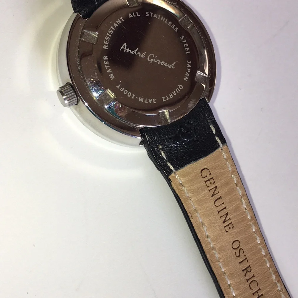 Andre Giroud Floating Diamond Black Ostrich Watch